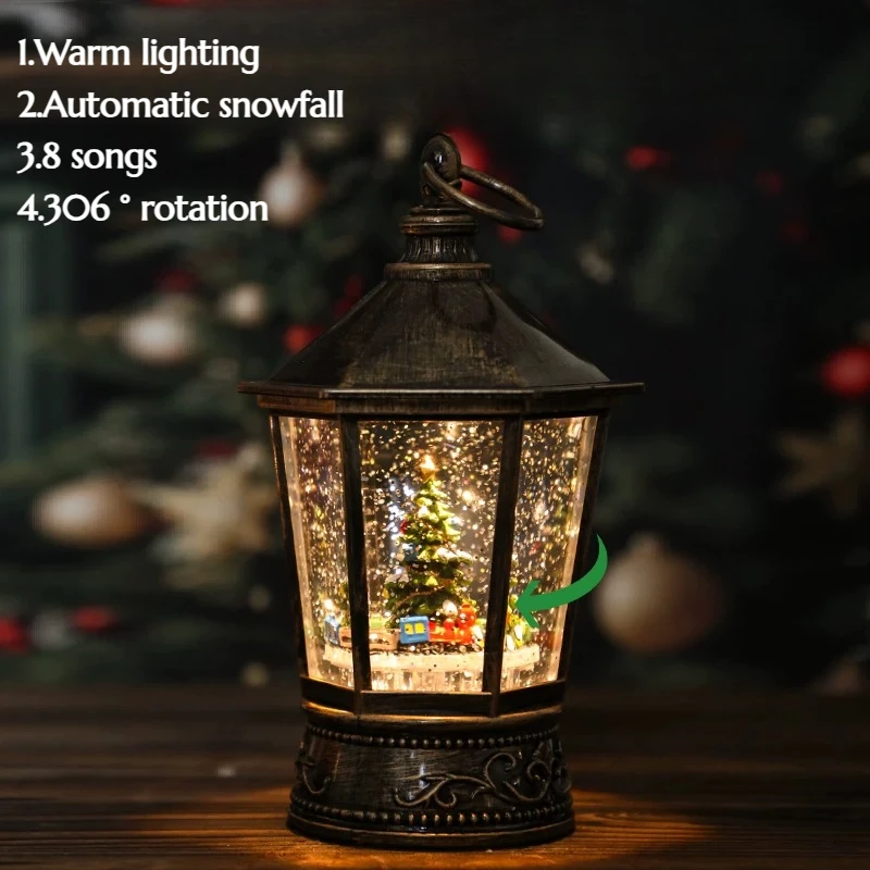 Christmas Rotating Music Box Crystal Glowing Snow Ornament Santa Claus Tree Home Decoration