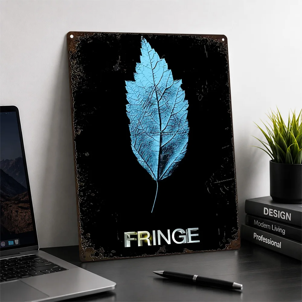 Fringe Blue Leaf Textured Metal Poster Minimalist Graphic Wall Art For Home Theater Customized Aluminum Sign Series Fan Gift