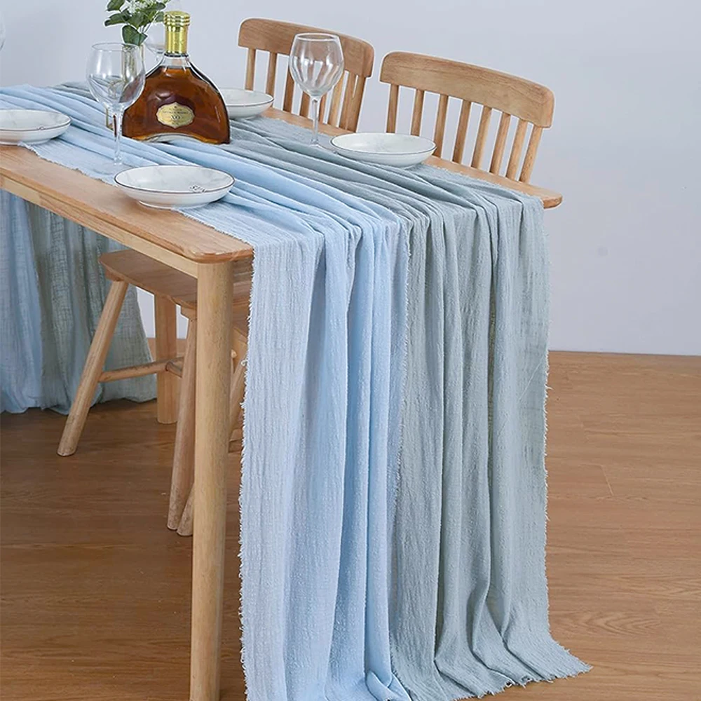 Chemin de table en gaze de coton à franges fait main pour décorations de table de baby shower, mariage, fête prénuptiale, anniversaire, pique-nique