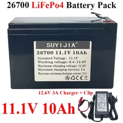 SUYIJIA 11.1V 10Ah LiFePo4 Rechargeable 26700 12V Battery Pack 4000+Cycles Lithium Battery for Solar Power Lighting Built-in BMS