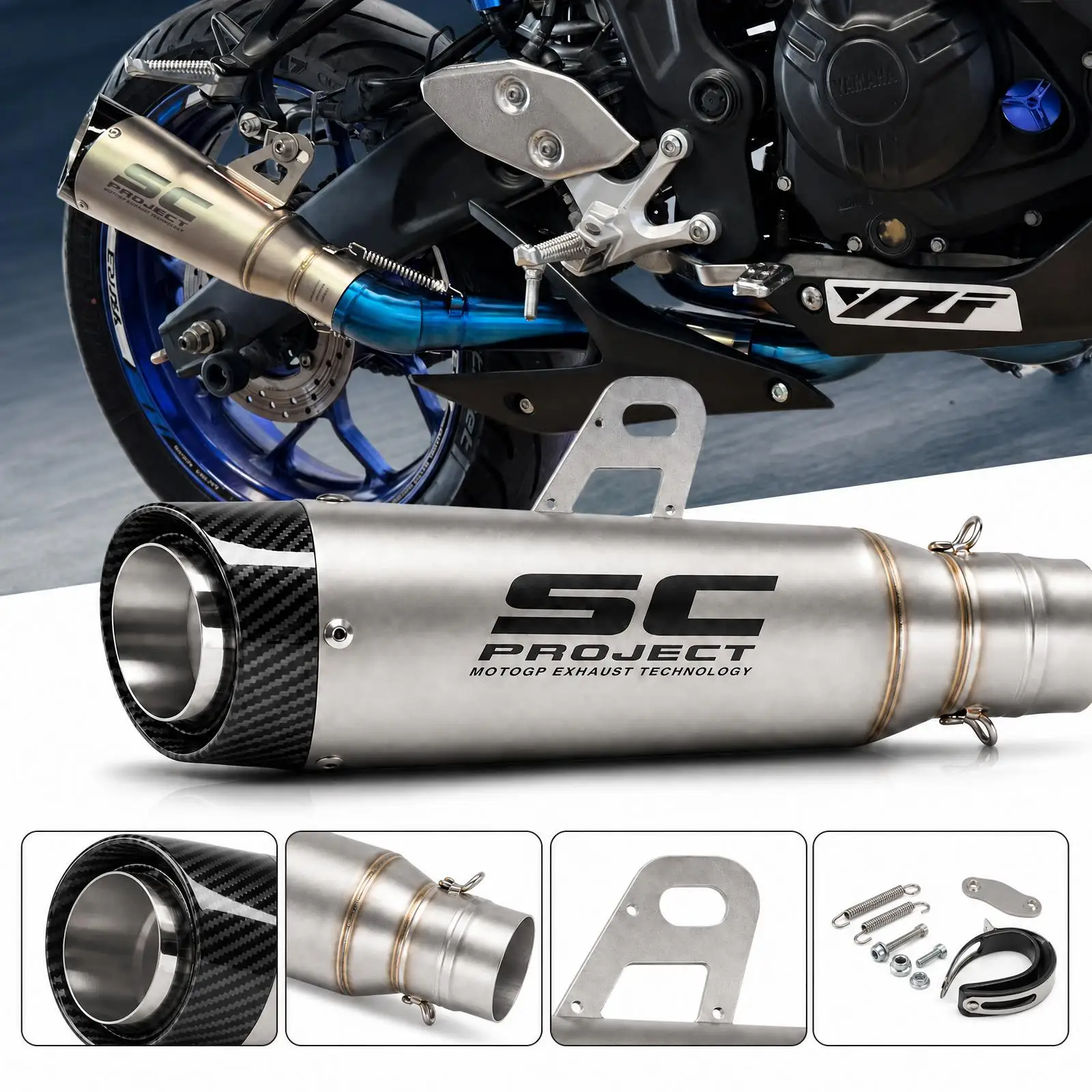 Image of 51mm Universal Motorrad-Auspuffanlage mit DB-Killer, Doppelschicht-Auspuffrohr, Zwei Schichten Schwarz, Drei Schichten Carbon