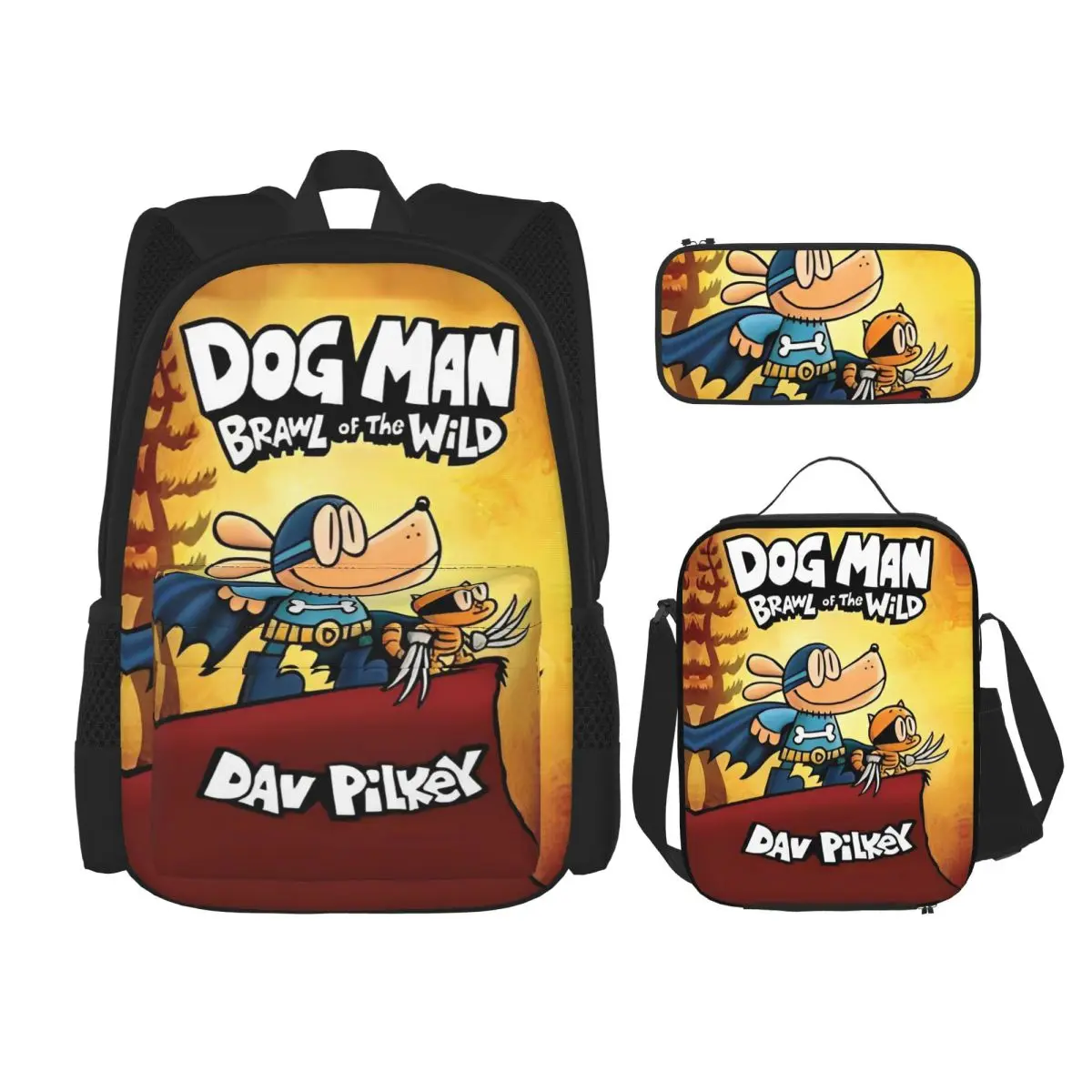 

3pecs/set Anime Petey Cat Dog Man Backpack for Student Cartoon Laptop Daypack Lunch bag Pencil Case