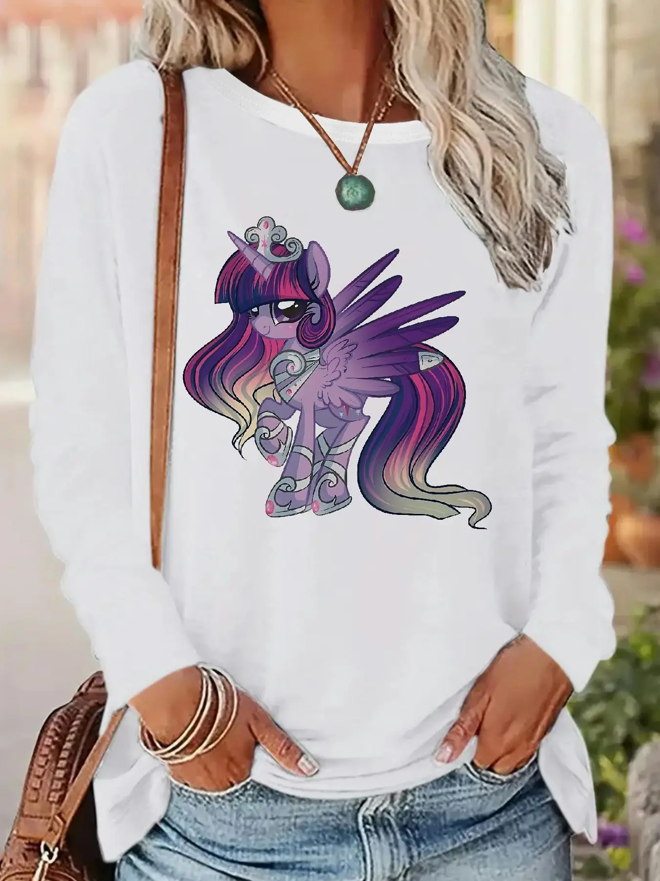 

MY LITTLE PONY M2625 (66) Crew Neck Long Sleeve T-Shirts, 95%Polyester+5%Elastane Spring and Summer Athleisure Everyday Tops