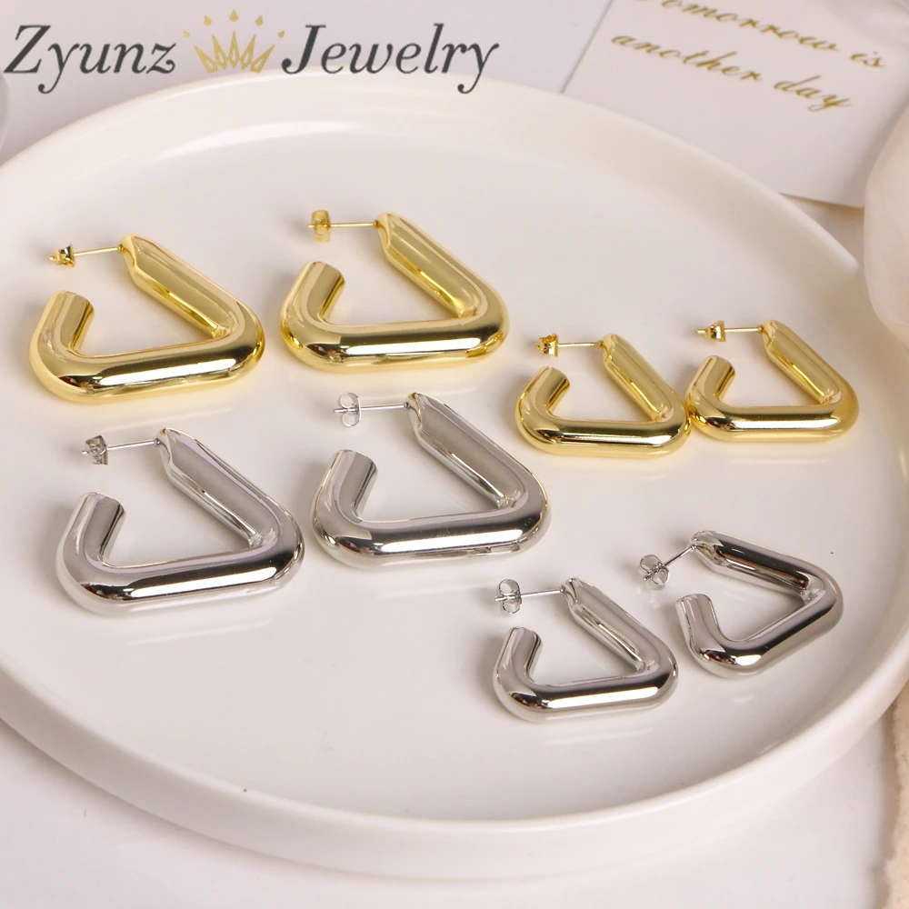 

5 Pairs, Stainless Steel 18K Gold Plated Tarnish Triangle Stud Earrings For Woman Geometric Jewelry Wholesale Trendy