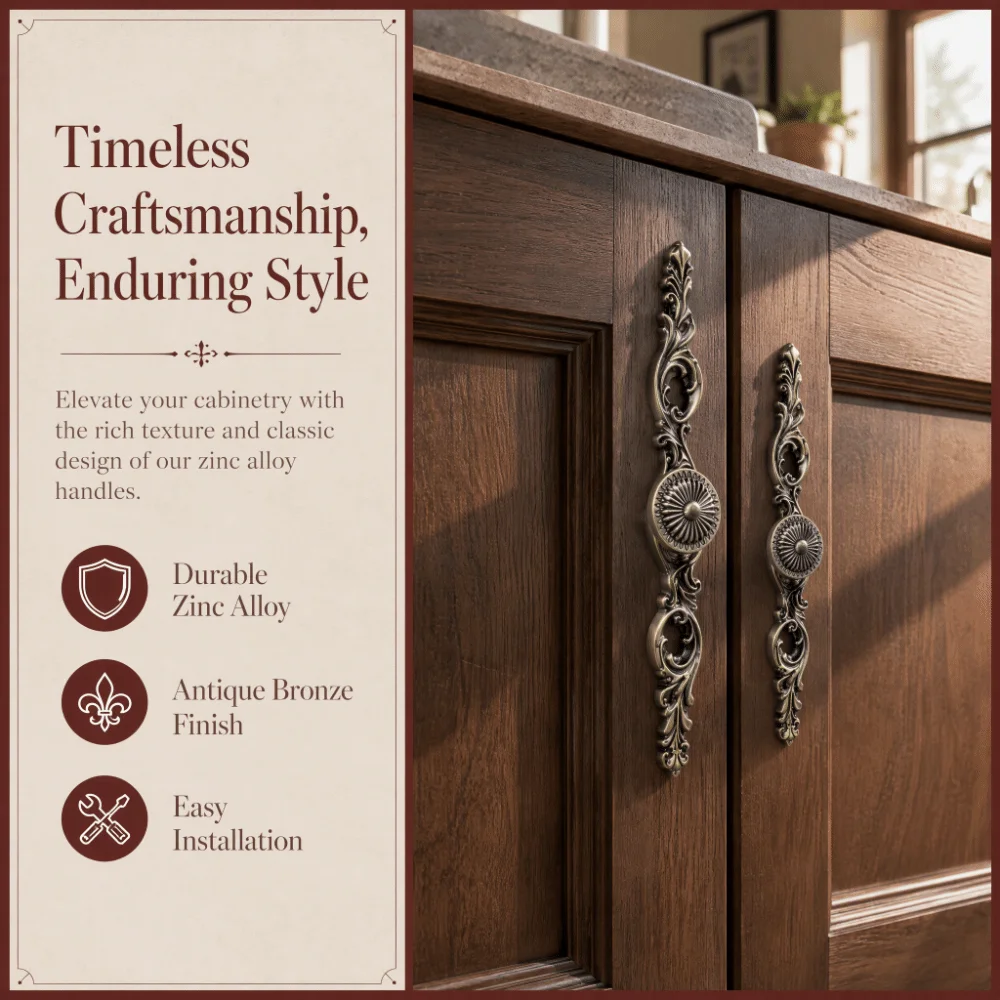 Zinc Alloy Cabinet Handles And Knobs Antique Green Bronze Finish Furniture Handles Hardware Simple Design Metal Material