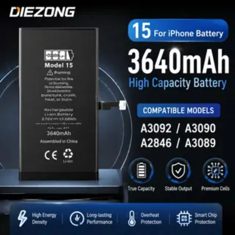 

2026New High-quality 3640mAh Diagnostic Battery Show Genuine Part No Pop Up Message for IPhone 15 Battery