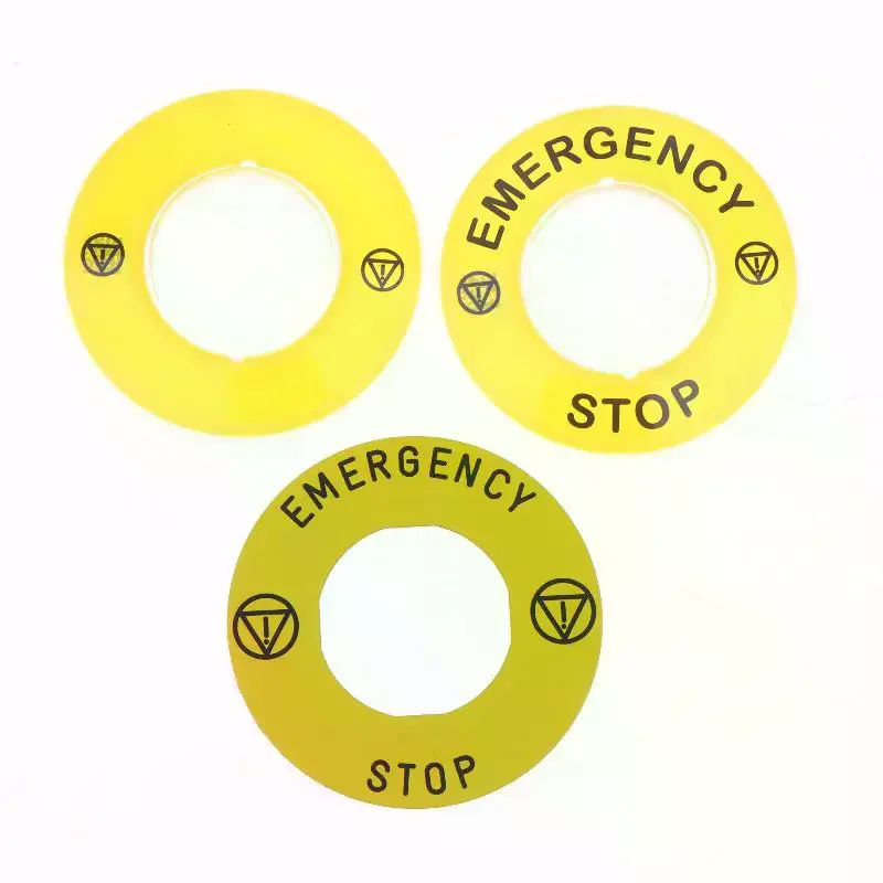 Emergency Stop Warning Stickers With Durable Waterproof High Visibility Yellow Finish Perfect For Industrial Machinery Workshops