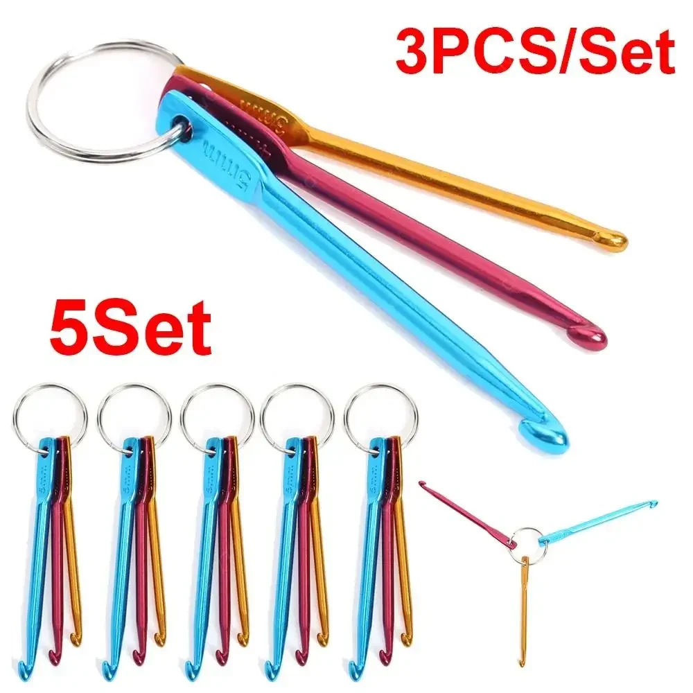 5Set 3pcs Crochet Needles Multicolour Mini Aluminum Keychain Crochet Hooks DIY Crafts Tools Knitting Weaving Hair Needles