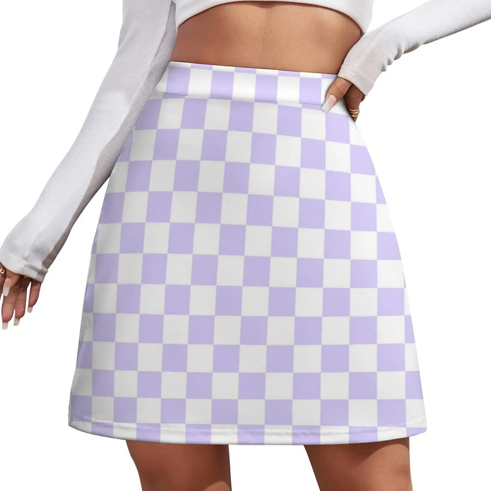 

White and Pale Lavender Violet Checkerboard Mini Skirt Skirt satin skirt for woman Women's skirts Mini