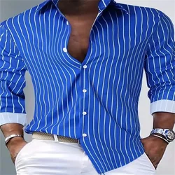 2024 Men's Fashion Loose Striped Shirt, Casual Breathable Lapel Button Long Sleeve Shirt Top Comfortable Soft Fabric 6XL