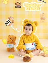 100 Days Baby Costume Cute Jumpsuit+Bear Hat+Socks Photography Outfit Bear Doll Studio Lovely Thailand Butter Bear Themed Props