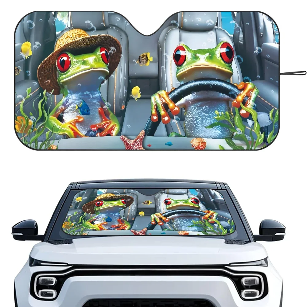 

Funny Animal Frog Driving Car SunSha Heat-insulating Aluminum Film Windshield Sunshas UV Rays Blocks Car Sun Visor Protector