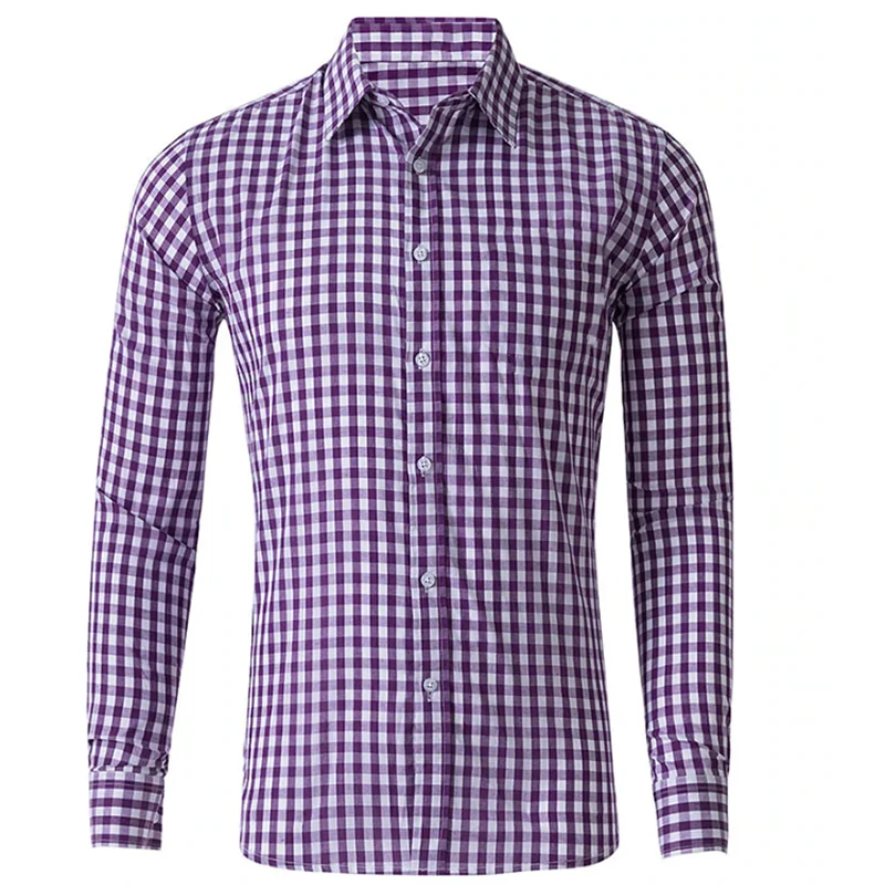 Camisa masculina de botão manga comprida, xadrez, lapela xadrez, resort de rua, roupa estampada, moda casual de férias, novo estilo