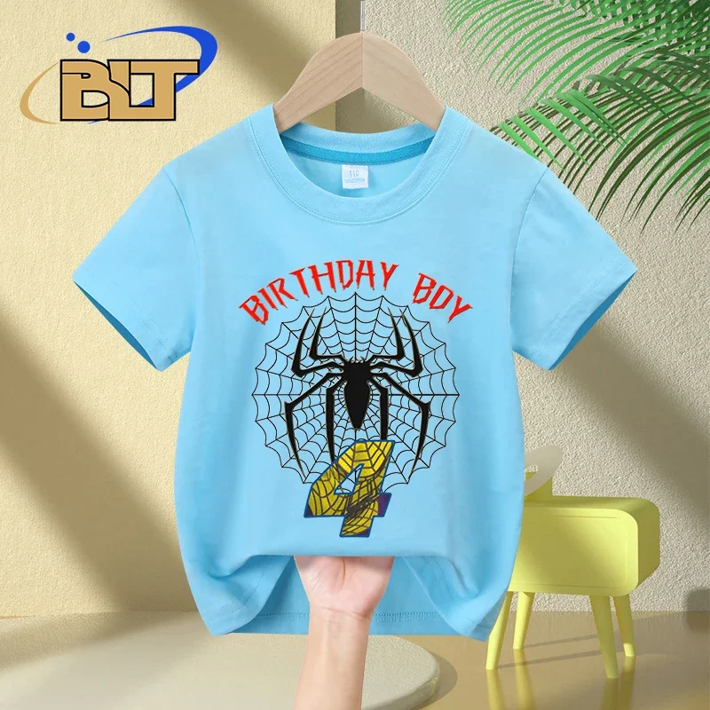 Spider 4th Birthday Boy T-shirt kids summer cotton short sleeve children's birthday gift