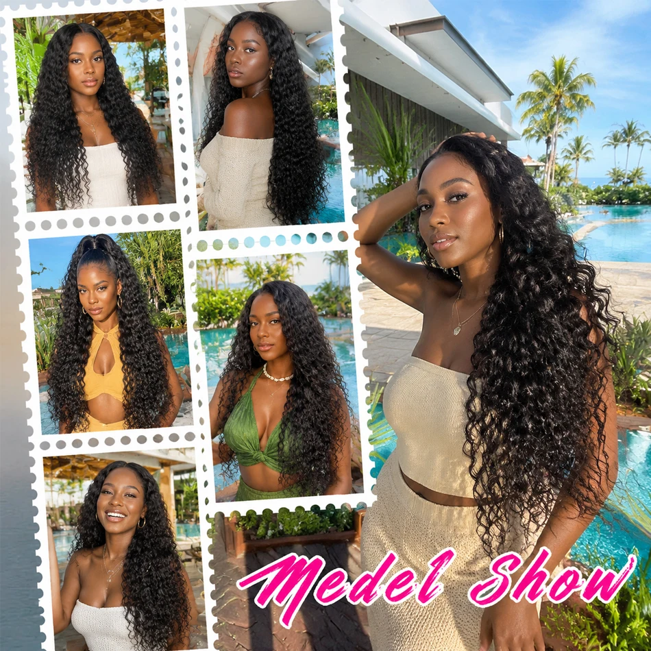 32 34 Inch Deep Wave Human Hair 1 3 4 Bundles Brazilian Virgin Remy Unprocessed Weaving Water Wave Curly Hair Extensions Bundles image 6