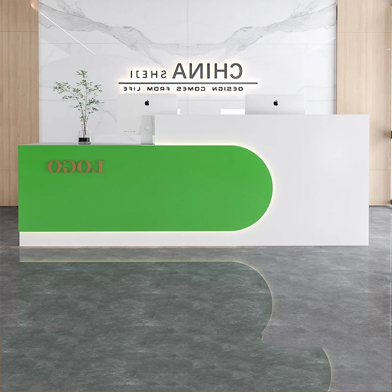 Braune Luxus-Empfangsschreibtische mit Stauraum, günstiges Design, moderne weiße Empfangsschreibtische, Schublade, klassische Empfangs, Tresen-Büromöbel