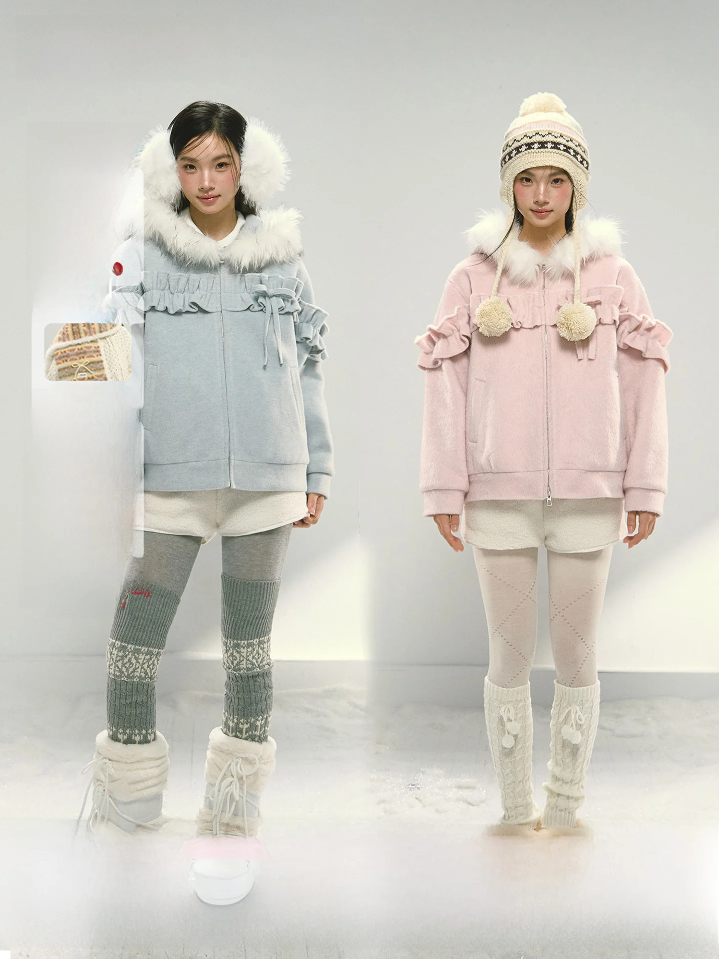 

Narratorgirls Woolen Hooded Jaet Zipper Closure Long Sve Cotton Sweatirt Warm Outerwear with Knot Trim