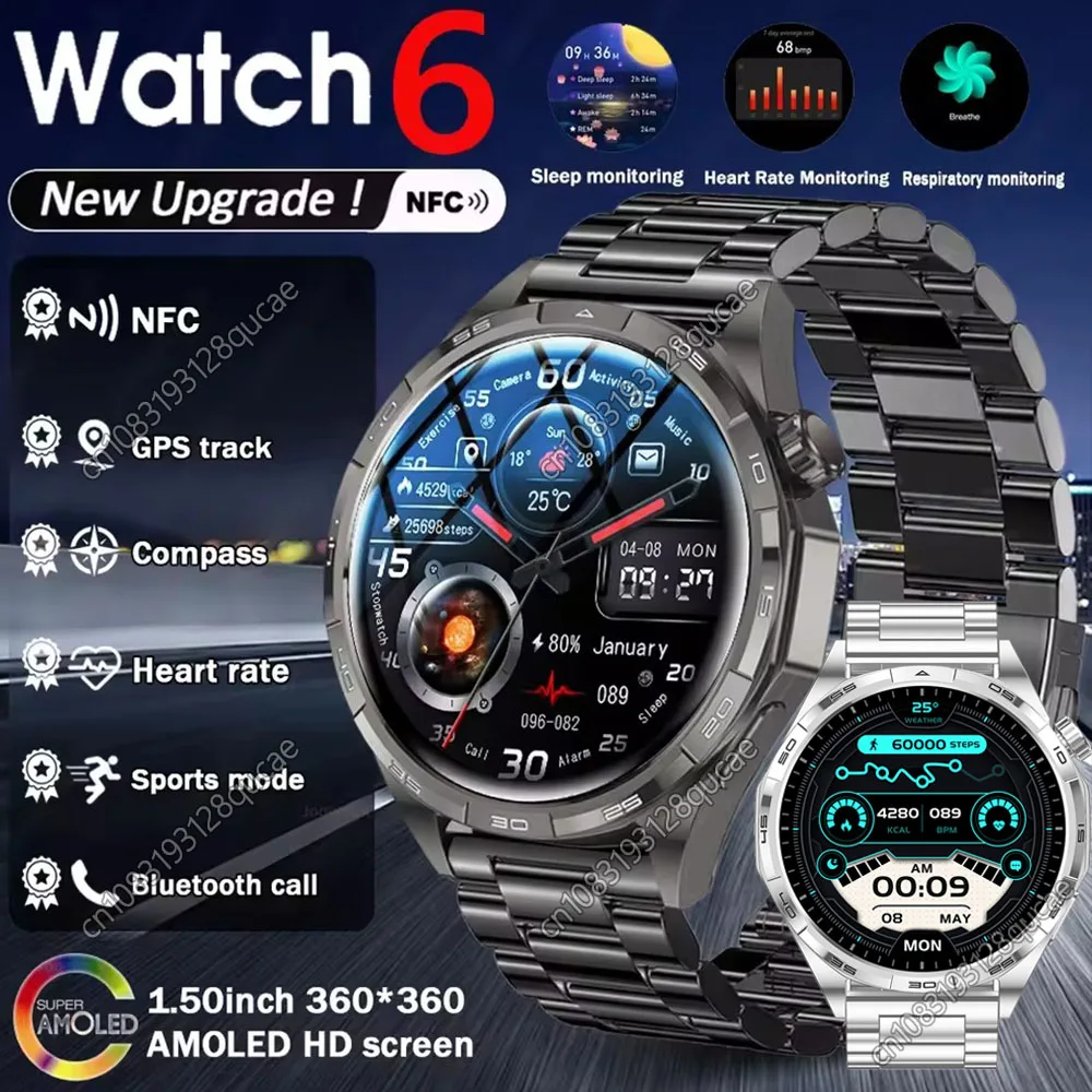 

New Watch Series 6 Pro GPS Motion Tracker Smart Watch Men 360*360 AMOLED Screen Heart Rate Monitor BT Call Waterproof Smartwatch