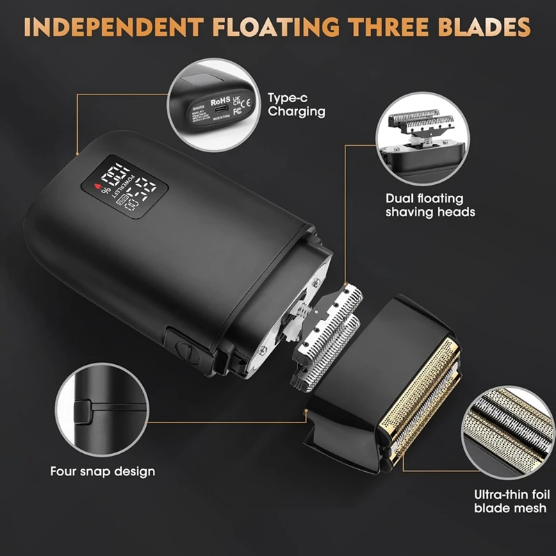 Men's Professional Hair Clipper, 3 In 1 Hair Clipper Beard Trimmer And Electric Shaver Set With LED Display