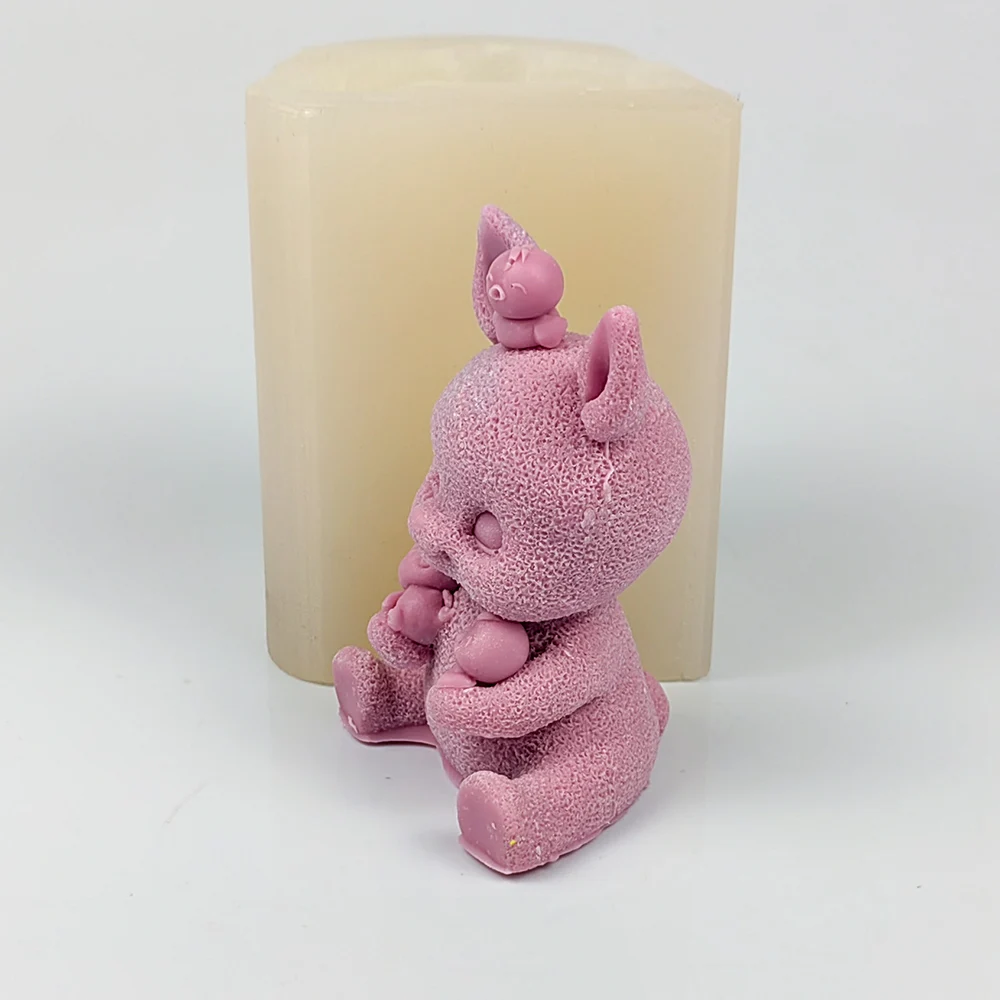 DW0416 PRZY 3D A Rabbit Holding a Duckling Soap Molds BunnyAnimals Moulds Silicone Candle Mold Wedding Birthday Valentine's Moul