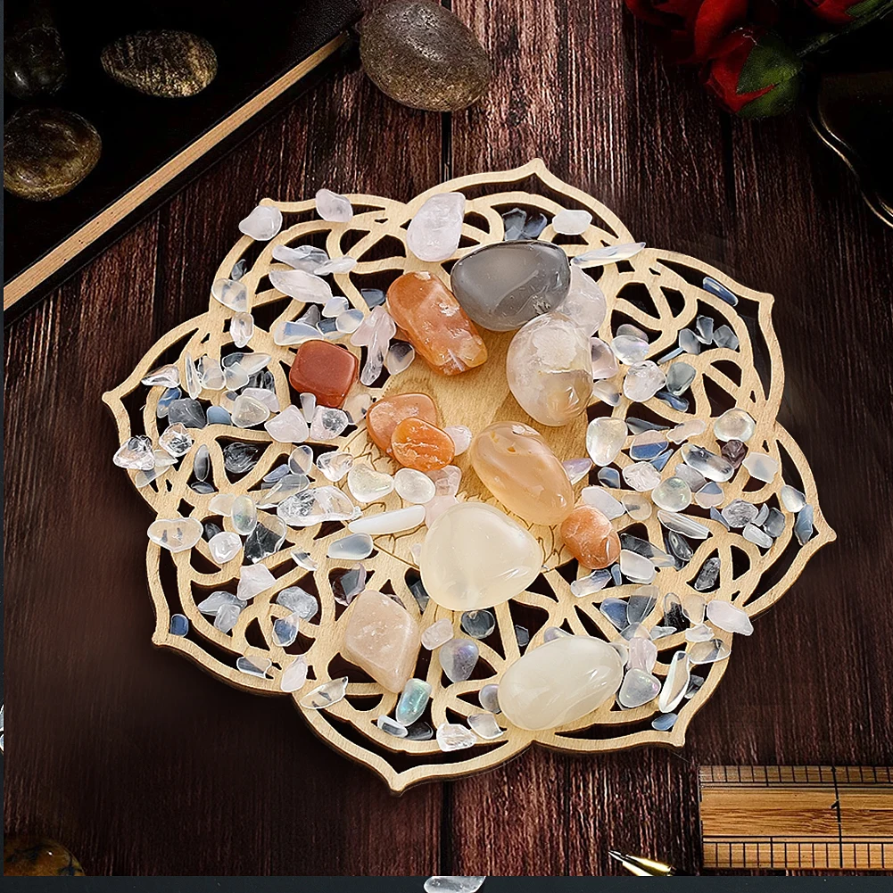 12cm Sacred Geometry Wooden Grid Board Crystal Charging Plate for Energy Healing Altar Decor Spiritual Rituals