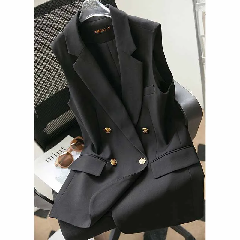 Spring 2024 Female High-end Appear Thin Leisure Double Breasted Buckle Suit Vest Women Trend Suit Kam Shoulder Suit Vest Jacket