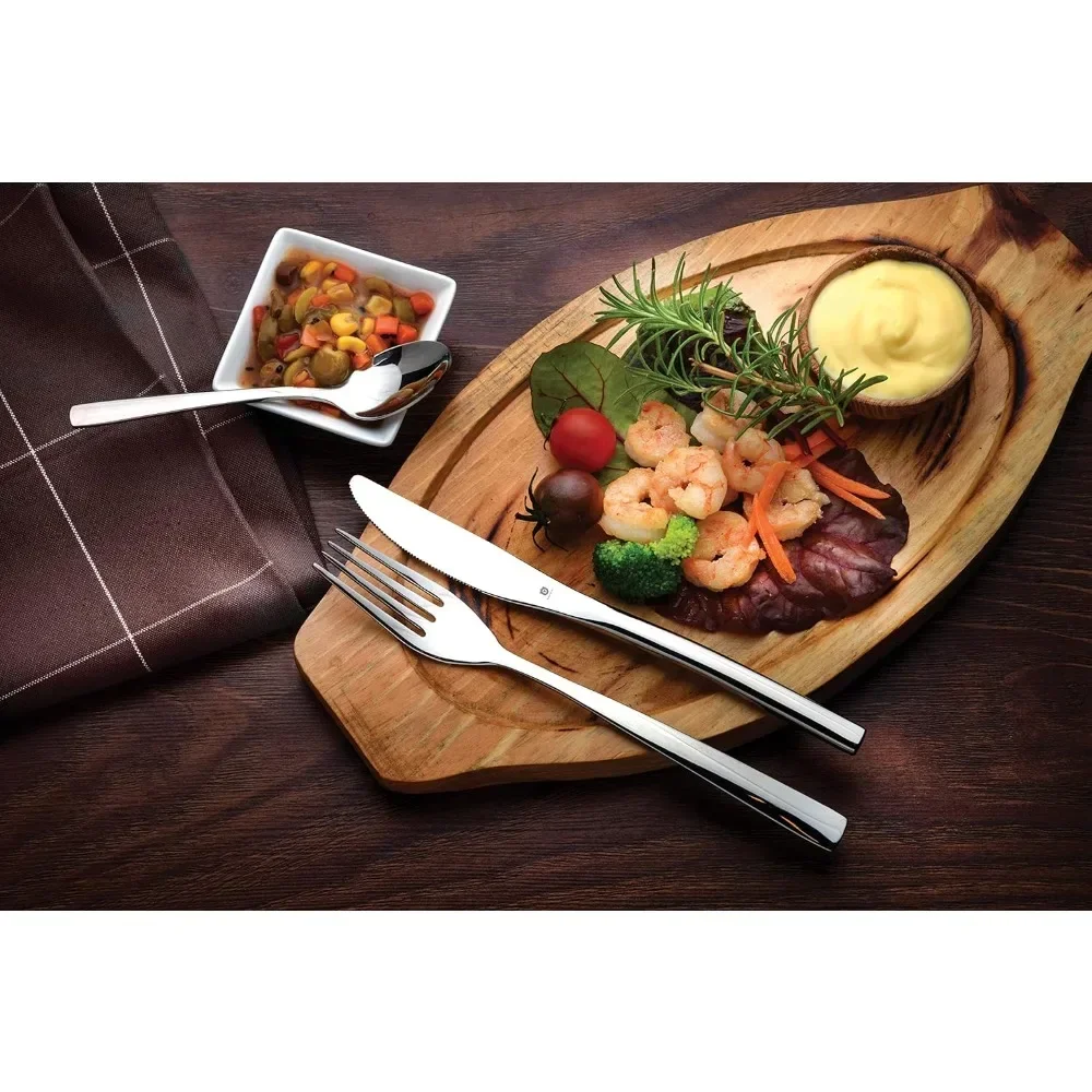 Modern Sleek Flatware Set Includes Knife/Fork/Spoon & Long Teaspoon/Salad Fork Mirror-Polished & Dishwasher Safe Cutlery Spoons