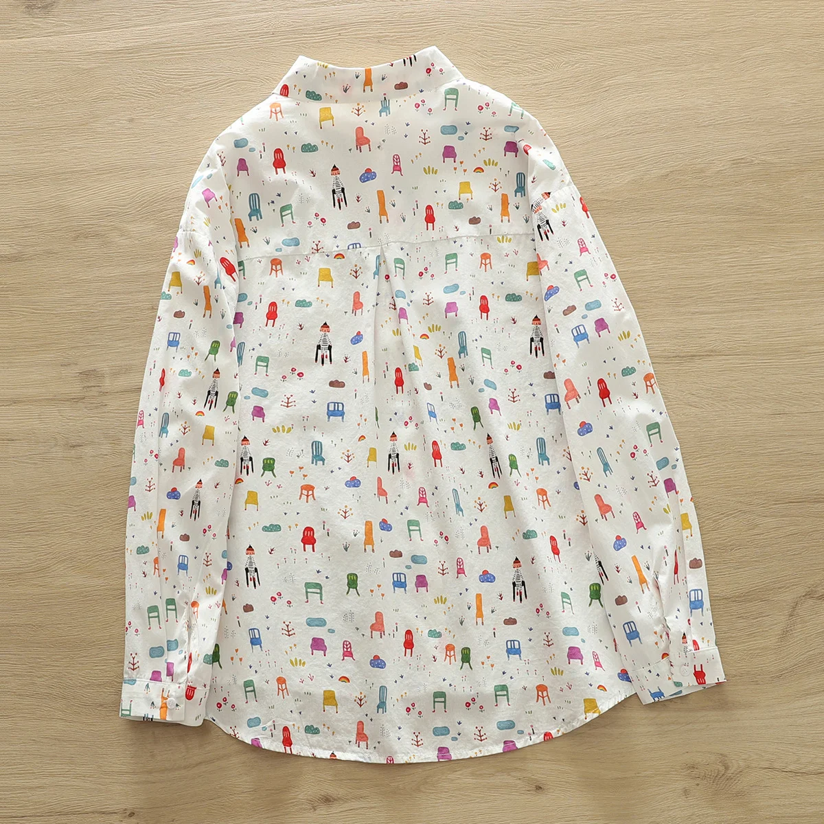 Spring Tops 100% Cotton 2026 Fashion Women Trending Japan Style Kawaii White Cartoon Printed Blouses Long Sleeve Cute Shirts