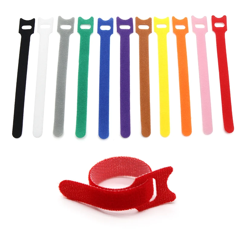 50pcs Reusable Cable Ties Nylon T-Type Tape 150/200/250/300mm Hook & Loop Fastener Adjustable Wire Management Cable Organizer