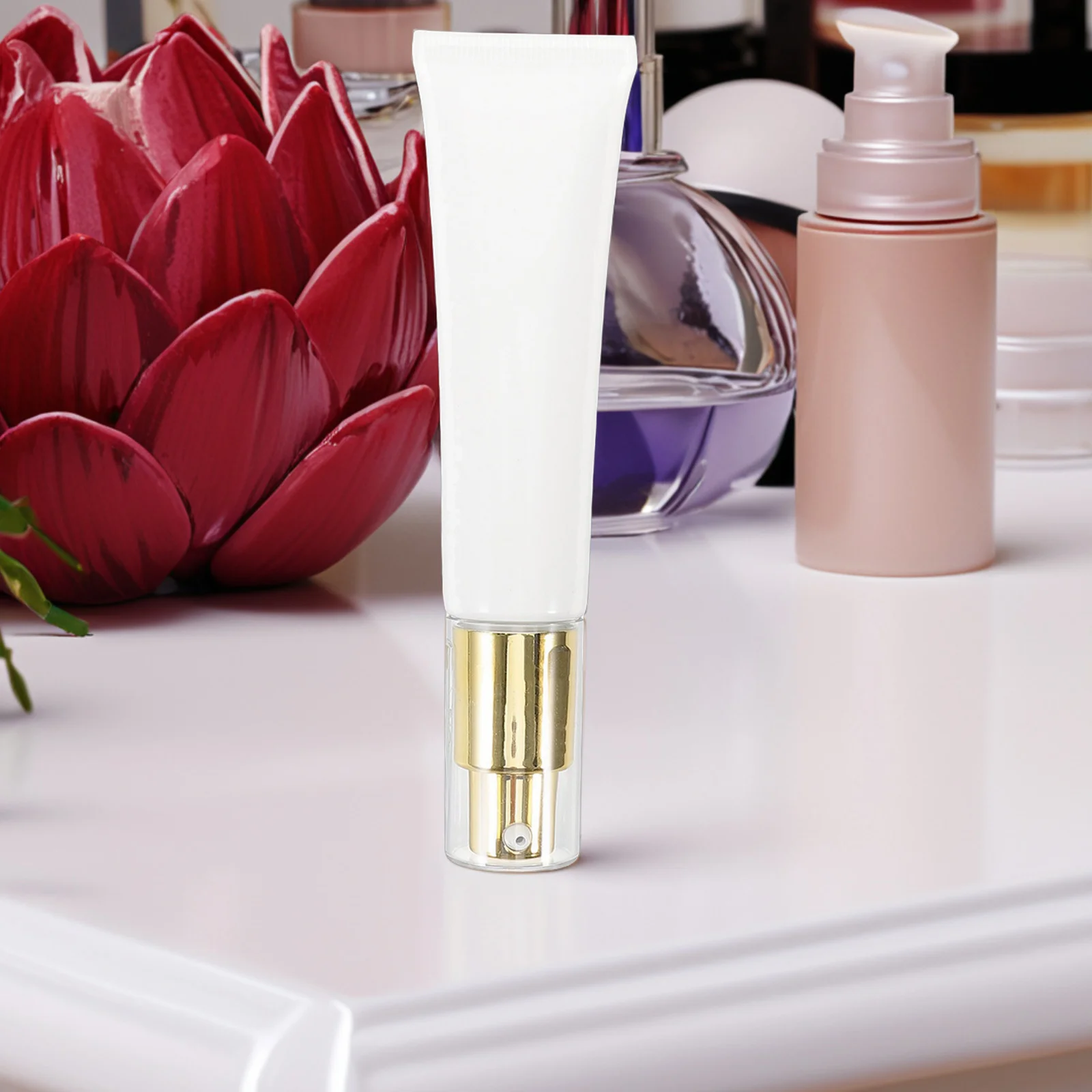 Vacuum Pump Tube Refillable Squeeze Bottle for Makeup Lotion Dispenser Travel Size Reusable Skincare Facial Cream