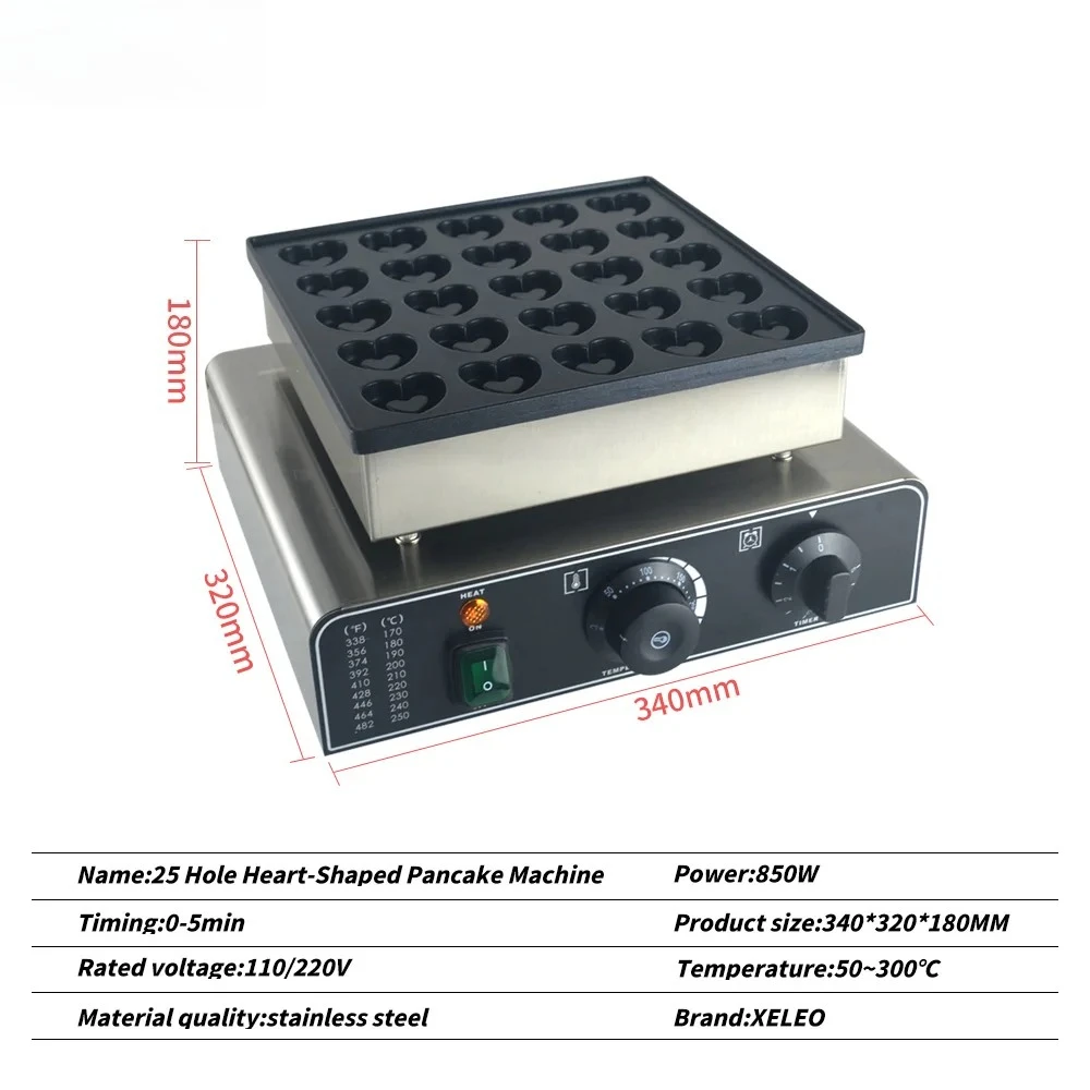 850W 25 Holes Poffertjes Grill, XEOLEO Electric Heart Shaped Waffle & Mini Dutch Pancake Muffin Maker