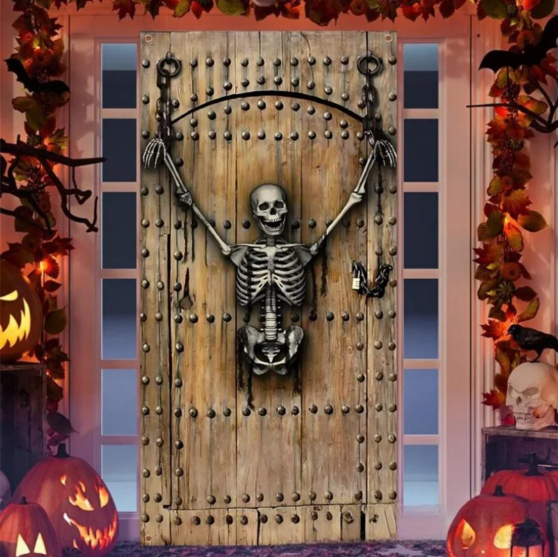 ديكور مشهد جو رعب للهالزينة ، علم الباب ، غطاء باب مخيف ، تأثير ذراع ثلاثي الأبعاد ، احتفال خارجي #4