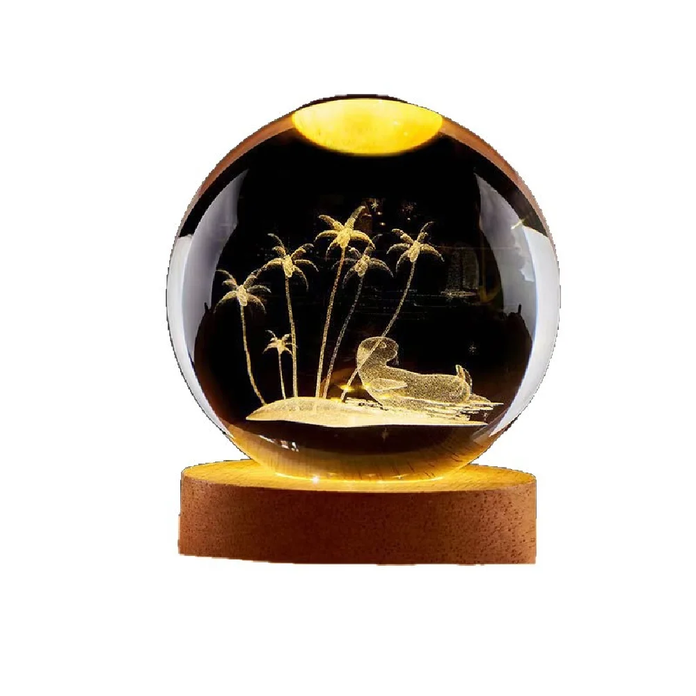 Mini 3D Crystal Ball Lamp - Glowing Planets Night Light Cute Bedside Table Decor & Unique Small Gift for Kids & Collectors