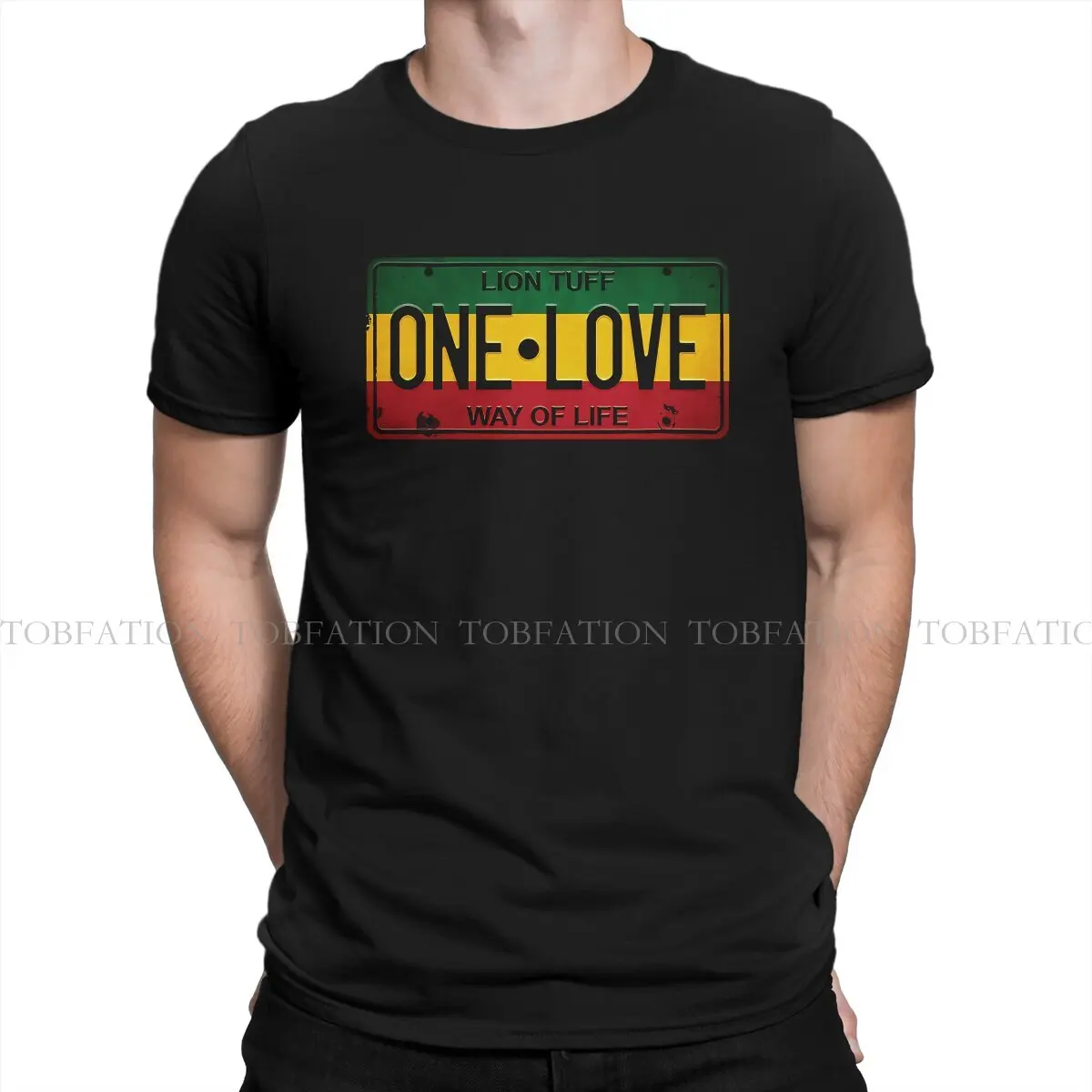 One Love Vintage Rasta License Plate Graphic TShirt Rasta Printing Tops T Shirt Men Short Sleeve 100% Cotton Gift Clothes