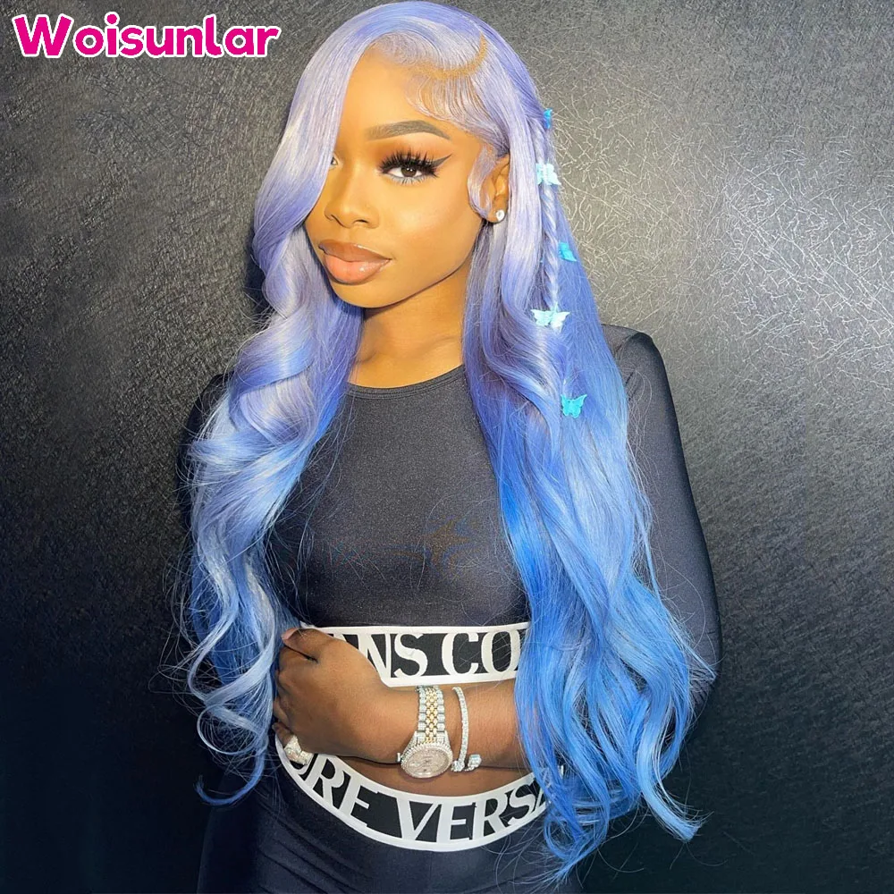 

Ombre Purple Lace Front Wigs Human Hair For Women Blue straight Body Wave Brazilian 13x4 Transparent lace human hair wigs 100%