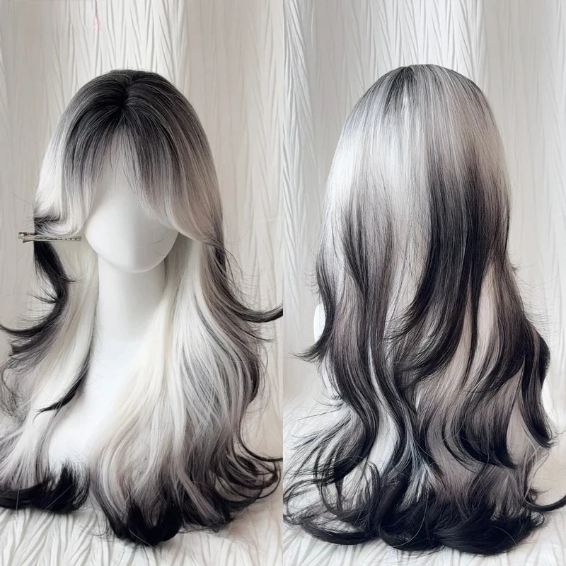 26-дюймовый синтетический парик, вьющийся парик, черный, белый цвет, термостойкие натуральные гладкие волосы, стильные вечерние парики для женщин