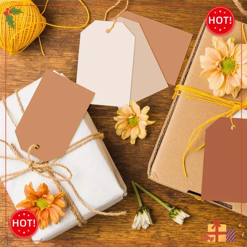 

Durable-120 шт. терракотовые подарочные бирки, 4 градиентные однотонные подвесные этикетки с веревкой, объемные красочные пустые бумажные бирки, простая установка
