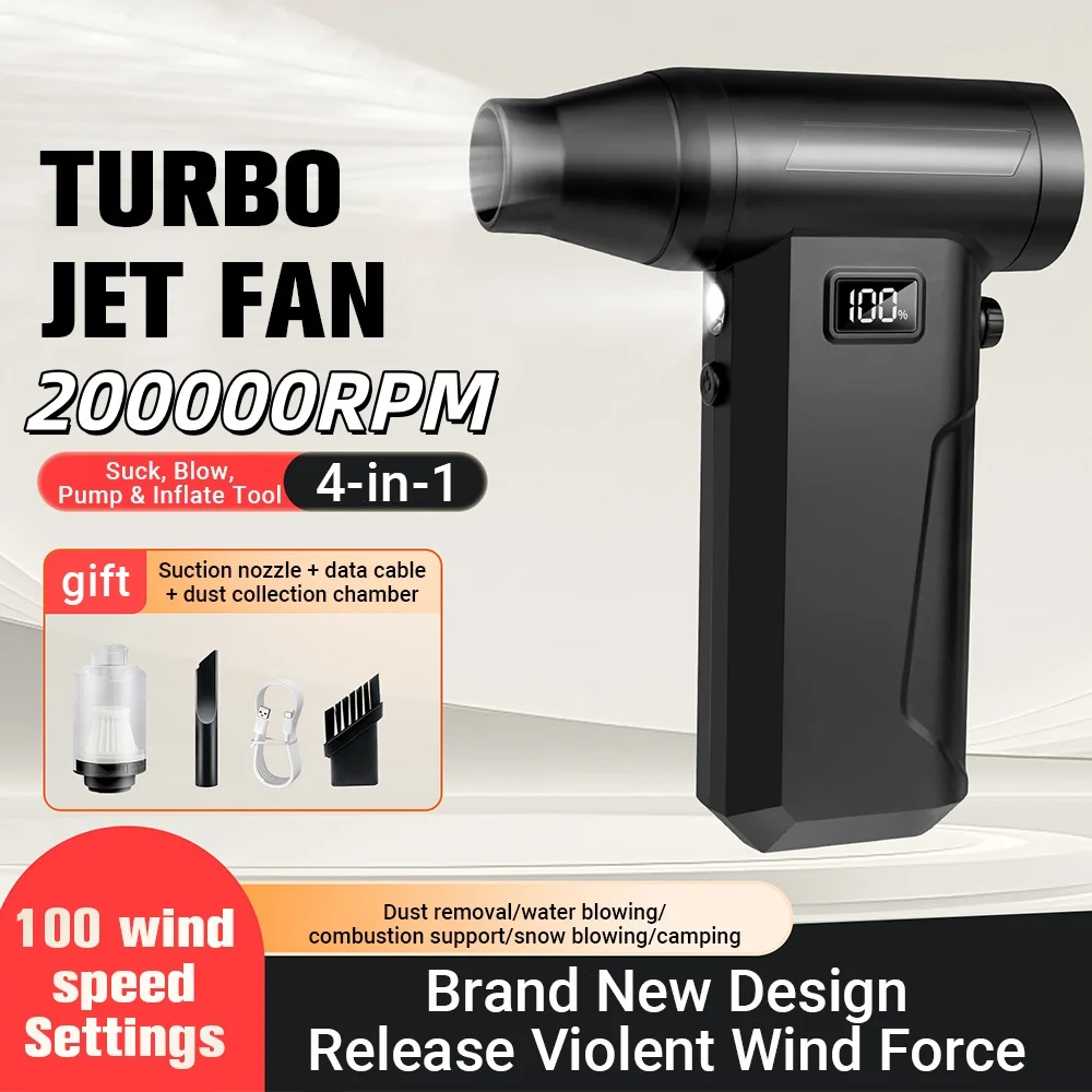 Wentylator Turbo 200000 obr./min Mocny dmuchawa powietrza Przenośny wentylator Bezprzewodowy odkurzacz do kurzu Ładowanie Type-C Bezszczotkowy dmuchawa strumieniowa Sprzęt kempingowy