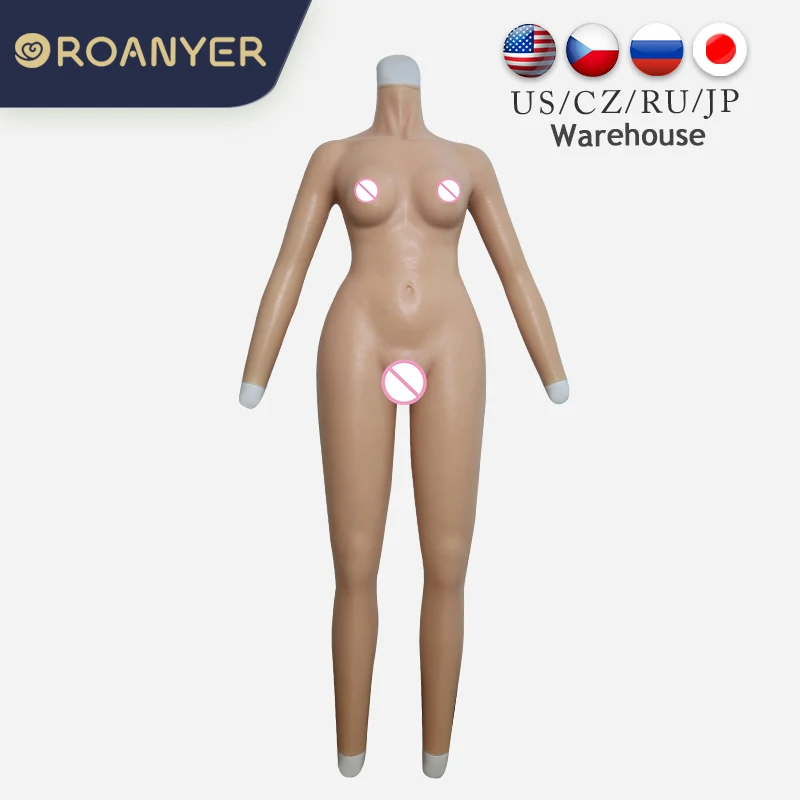 Roanyer Silicone Bodysuit B Cup for Crossdresser Realistic Body Suit with Arms Fake Vagina Male to Female Drag Queen Costumes