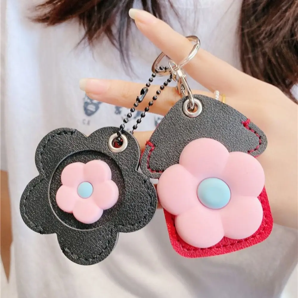 Trinket Protective Case Flower Keychain Creative Soft Flower Key Cover Cap Card Key Holder Fashion PU Key Case Girls