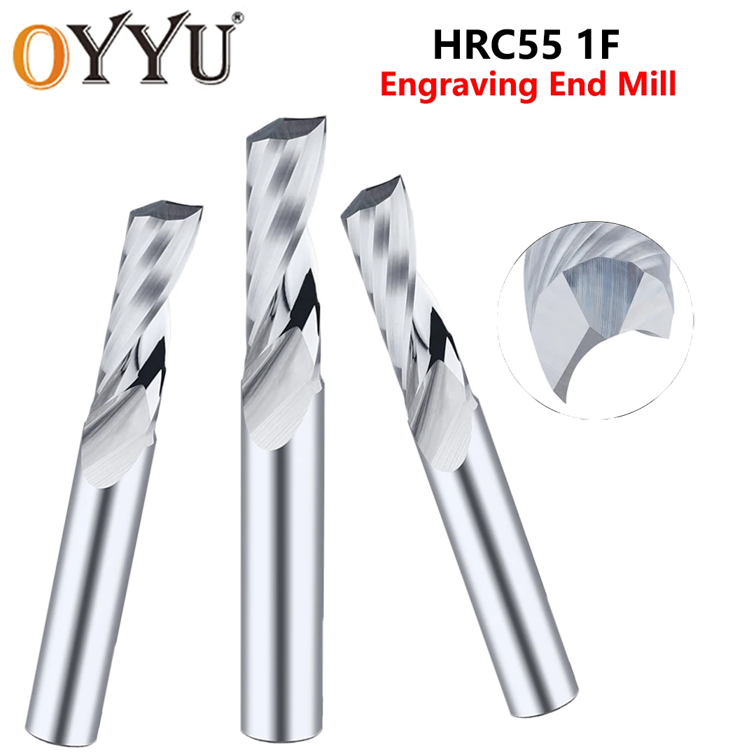 

OYYU HRC55 1 Flute Single Edge Carbide Engraving End Mills Router Bit 1mm-12mm CNC Endmills Spiral Milling Cutter 40L-100L