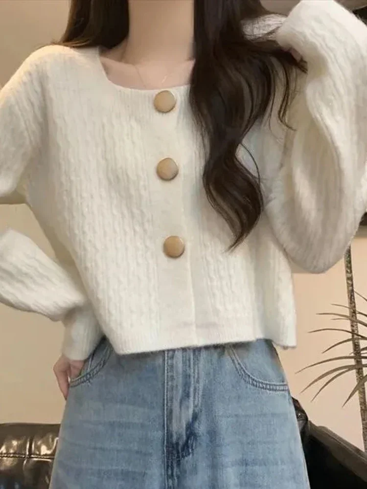 

New Knitted Cardigan Sweaters Women Spring Autumn Casual Button Long Sleeve Outwear French Sweet Simple Lady Lazy Wind Coat Tops