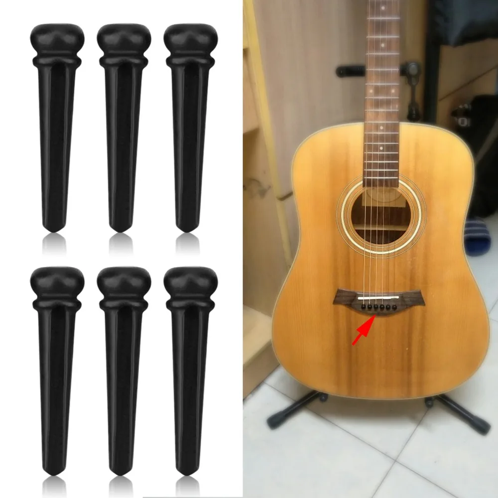 ​6Pcs Ebony Wood Ebony Bridge Pins​ ​Abalone Shell Inlay​ Decorative ​Acoustic Guitar Pins​ Replacement Endpins​