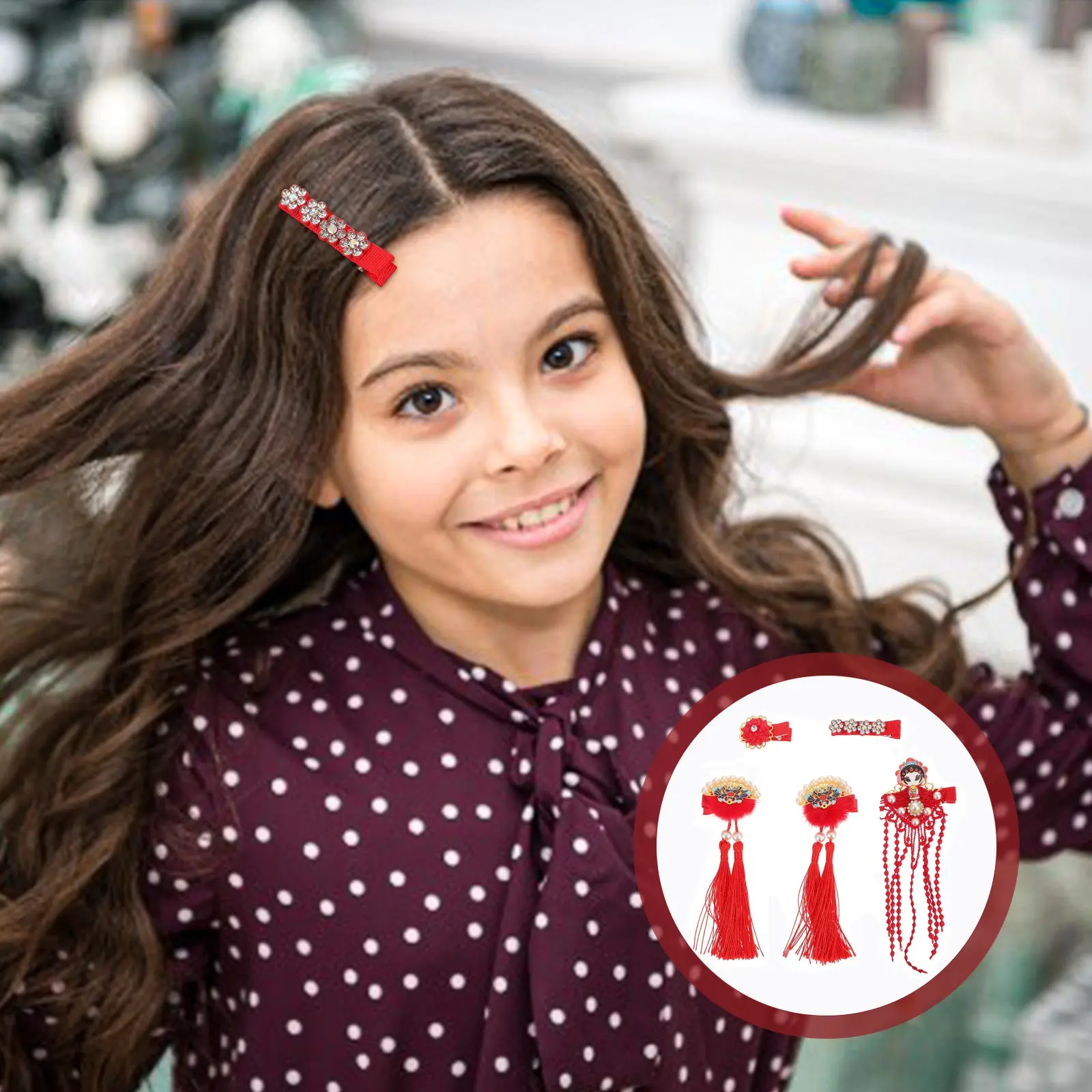 5Pcs Chinese New Year Tassel Barrettes Kids Hanfu Hairpins Spring Festival Dance Costume Hair Accessories Girls Hair Clips