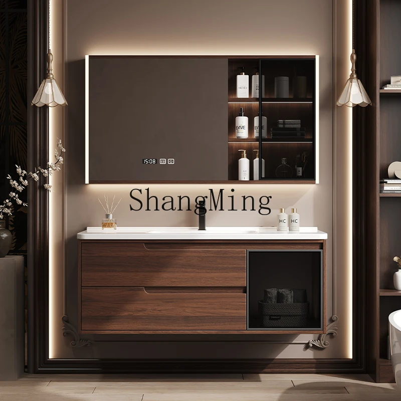 

SM Household Wood Bathroom Cabinet Set Modern Simple Bathroom Ceramic Integrated Basin Washstand Sink Set