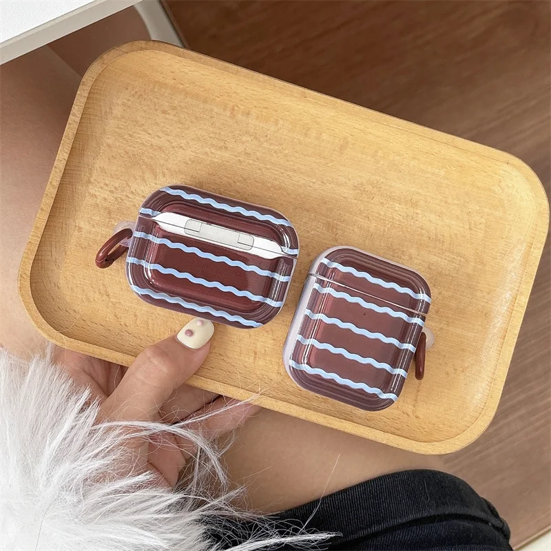 Casing Earphone pola gelombang kreativitas untuk Apple Airpods 4 3 2 Pro, casing pengisi daya Headphone silikon pesona Pro 2