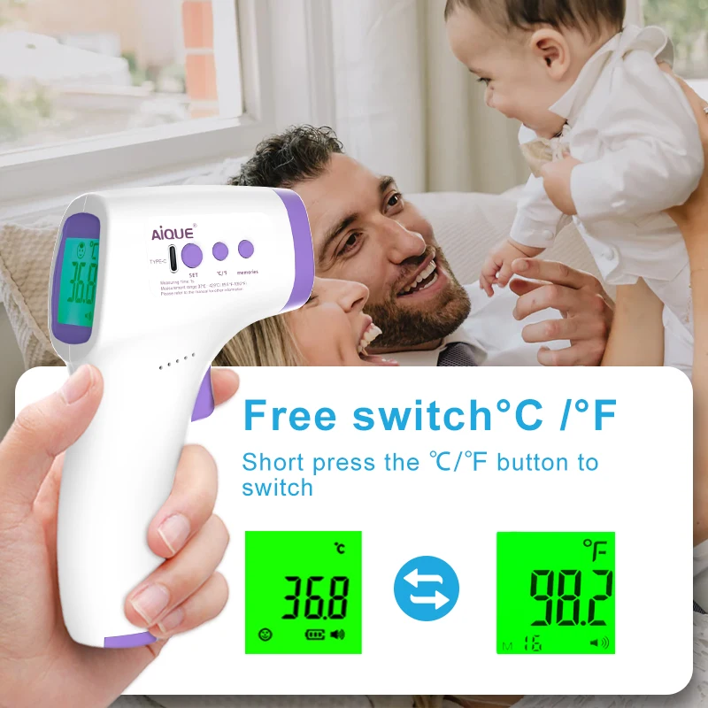 Rechargeable Forehead Thermometer Non Contact Infrared Medical ℃/℉ 1S Body Temperature Fever Fast Measure Tool For Baby Adult