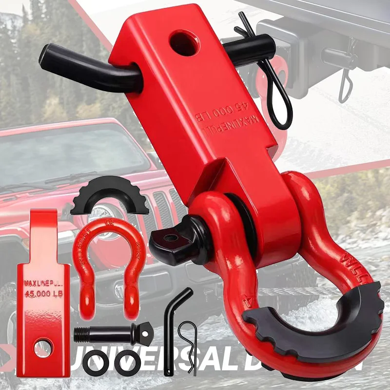 

Shackle Hitch Receiver 2Inch 45000 LBs Breaking Strength 3/4" D Ring Shackle w/Trailer Hitch Pin Towing Kit for Trucks Jeeps