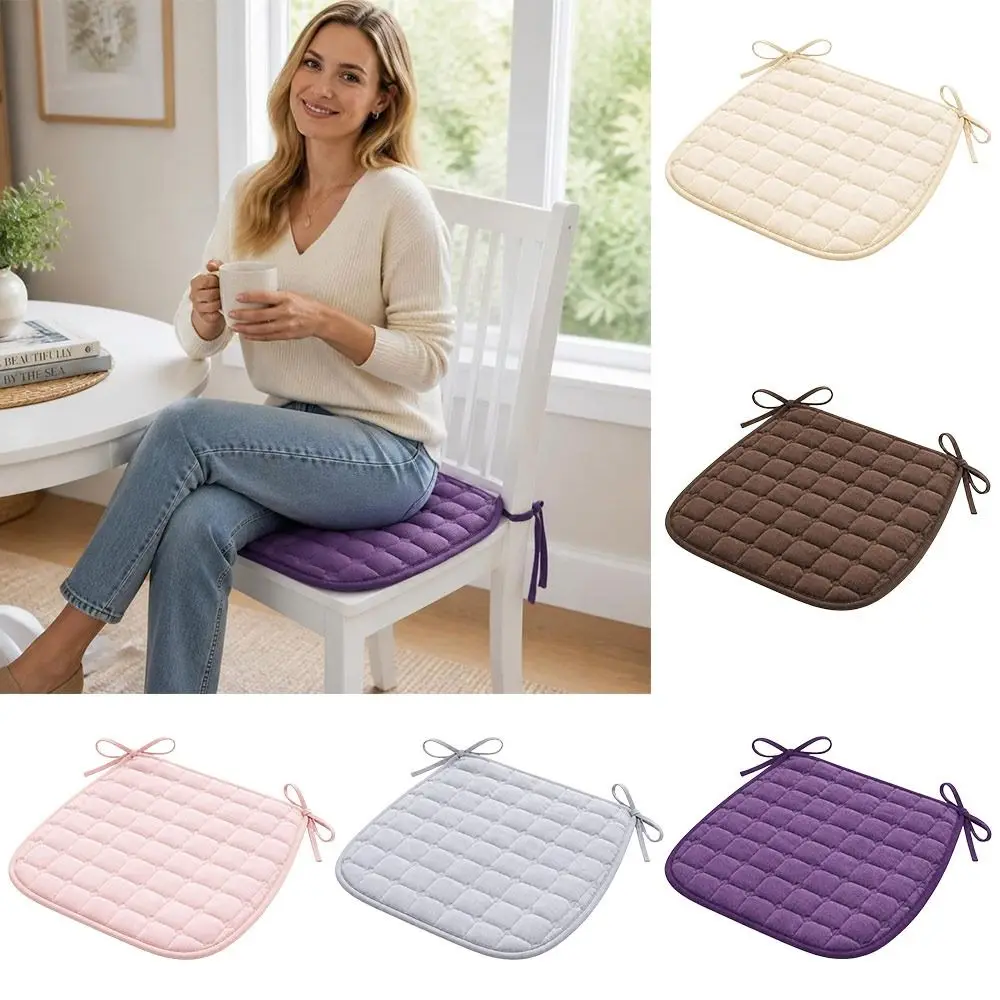 New 45x45cm Chair Seat Cushion Soft Padding Tie Straps Dining Chair Pad Quilted Surface Square Shape Tie On Cushion Home Office