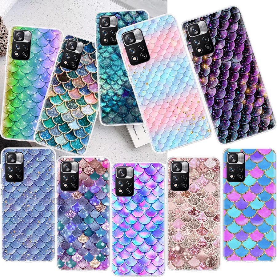 Fish Scale Pattern Mermaid Phone Case For Xiaomi Redmi Note 13 Pro Plus 5G 12 12C 9 9T 9C 9A 10C 10A 10 K60 K70 Pro 8A 8 7A 7 6A